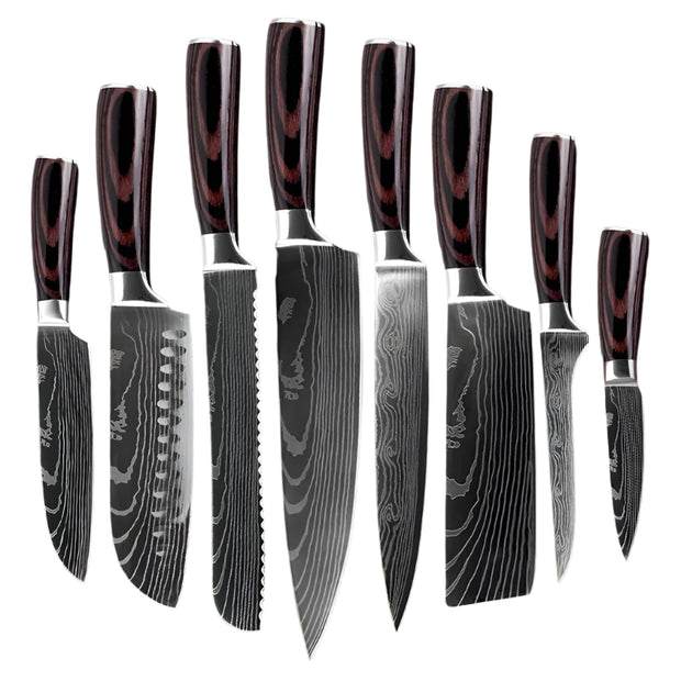 Keukenmessen - Knife set - Chef Knife - Knives - Kitchen Knife - Koksmes voor keuken - Damascus Santoku Messenset - Japans Scherp Hakmes Snijmes - 8-delige set
