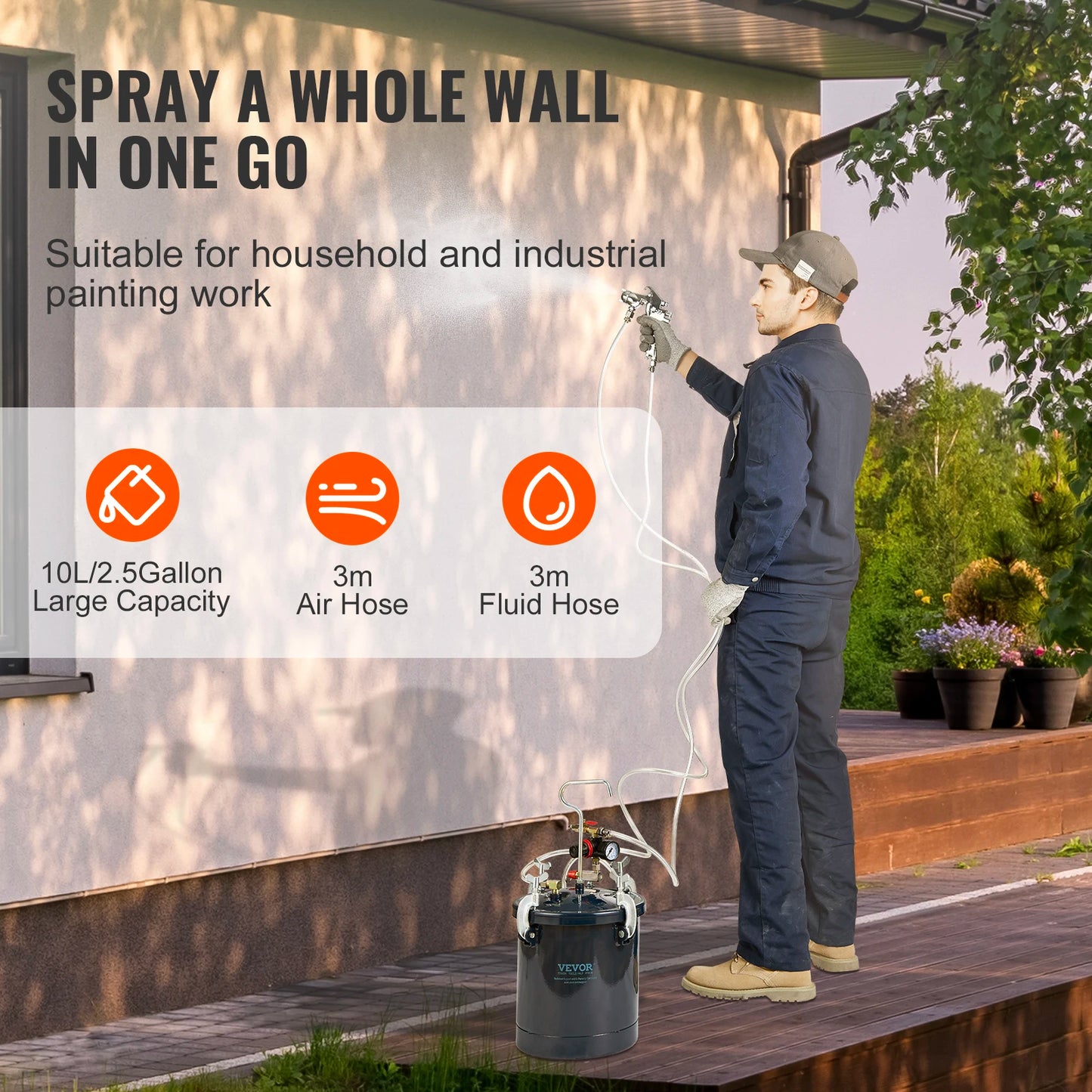 Verfspuit - Sproeier - Verfspuitpistool - Spuitpistool - Verf - met 10L Verfdrukvat - Verfspuit met Twee Spuitmonden (1,5 mm + 4 mm) – Voor Industrieel en Thuisgebruik – Drukspuit voor Bouw en Schilderwerken