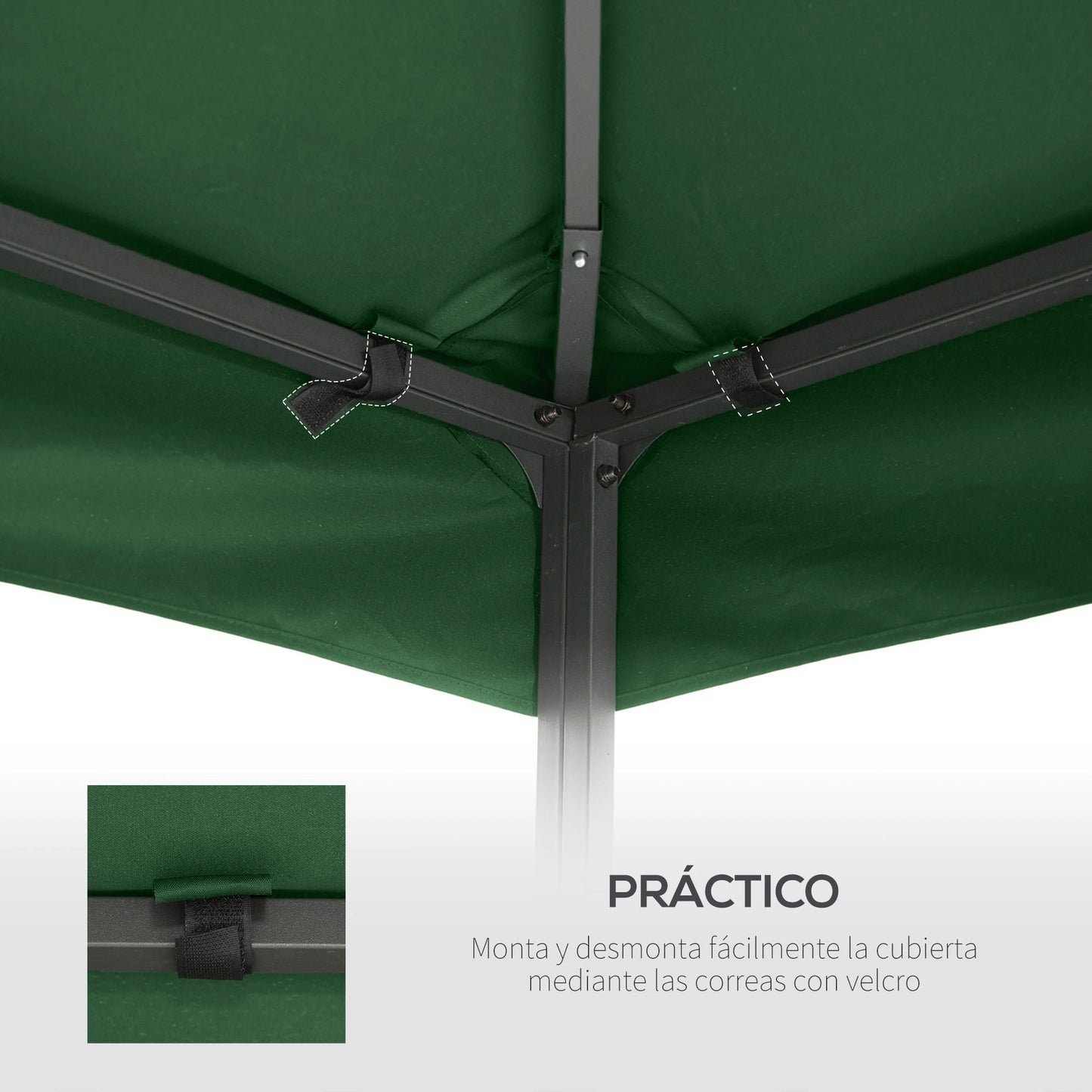 Vervangend Dak voor Tentstructuur - 3x3m - Paviljoen Groene Bedekking - UV-bestendig - Ademend Polyester - Verstelbare Bevestiging