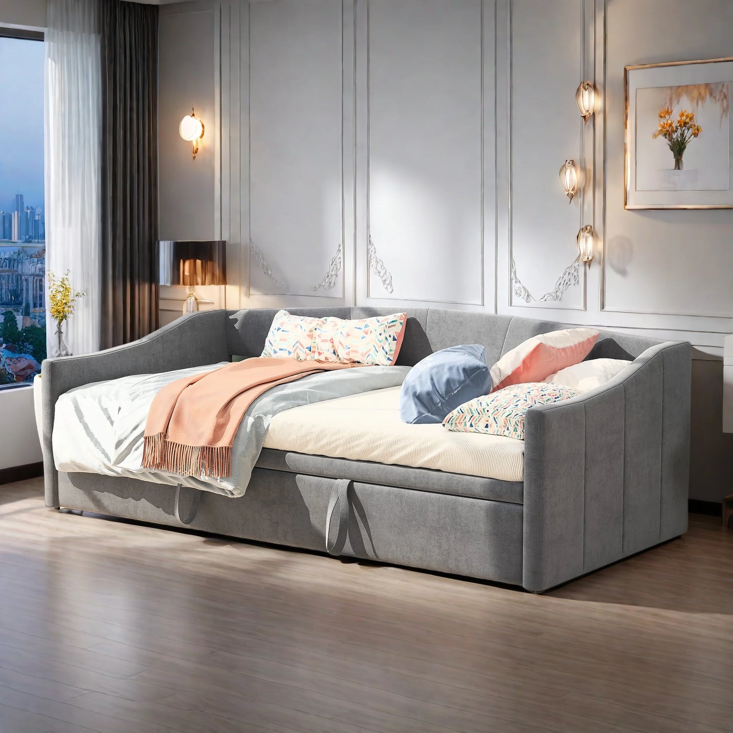 Slaapbank – Bedbank – Inklapbed – Uitschuifbed – Velours Bank – Compact 90x210 cm – Stevig Metalen Frame – Luxe Velvet Bekleding - QUORE
