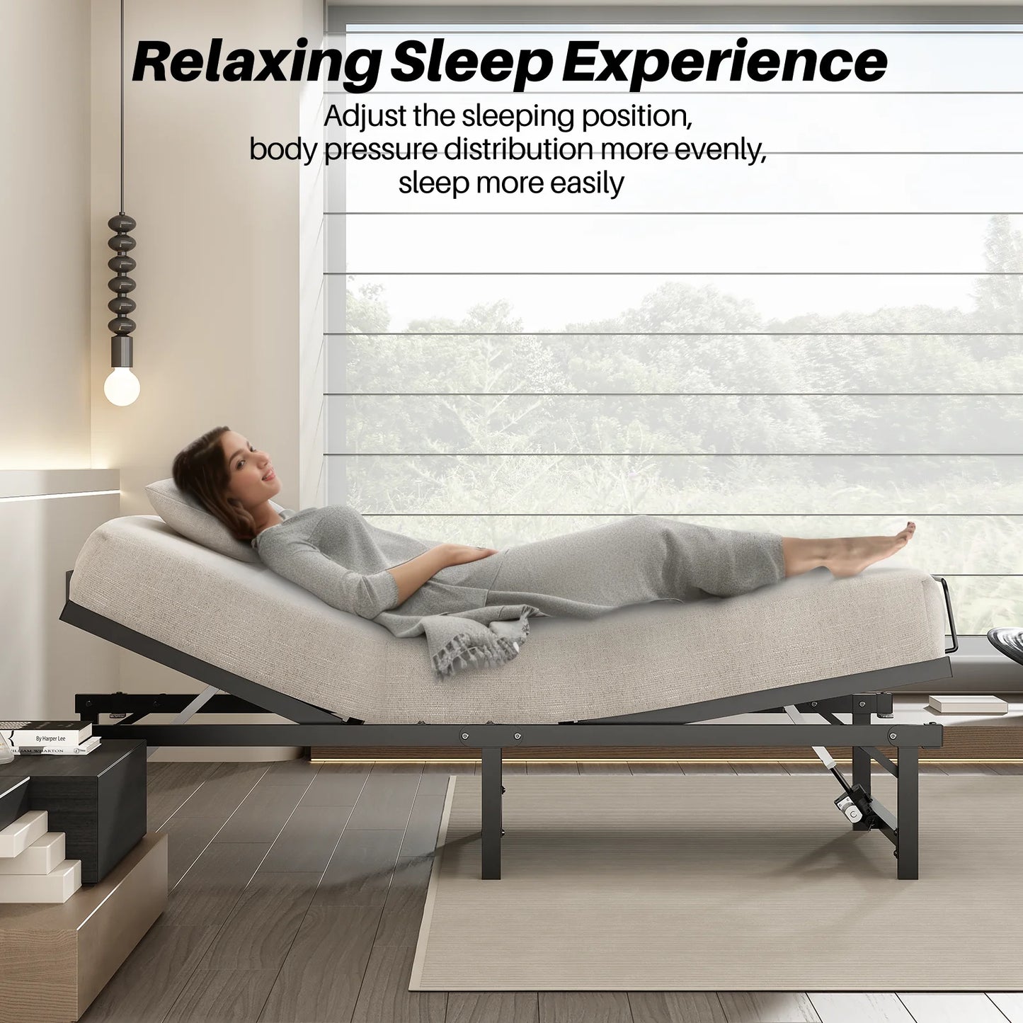 Verstelbaar Bedframe – Elektrisch Bedbodem – Verstelbare Lattenbodem – Bedframe Met Afstandsbediening – Stil Motor – Geschikt Voor Diverse Matrassen - 199 x 150 x 30 cm - Zwart