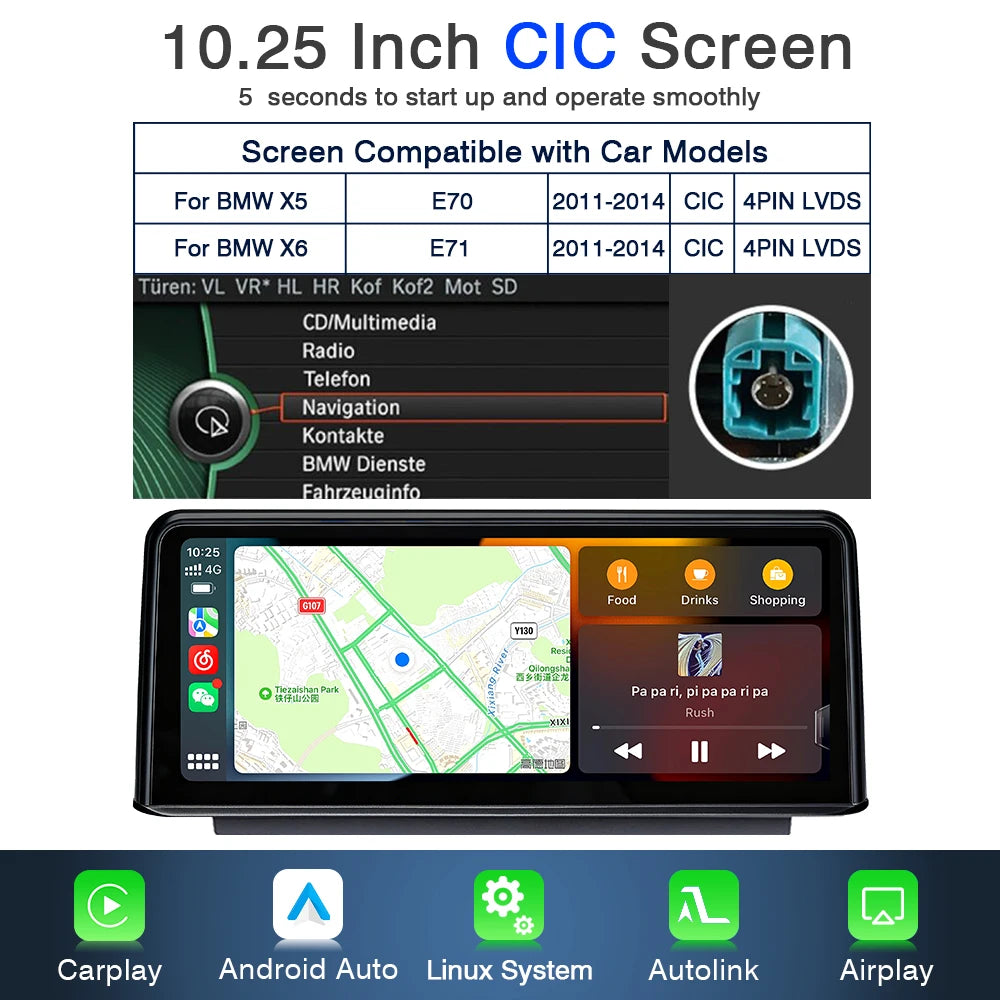 Multimedia Navigatiesysteem – Auto Radio – Touchscreen Unit – Infotainment Systeem – Draadloze CarPlay – Android Auto – 10,25 Inch Display – Achteruitrijcamera Ondersteuning