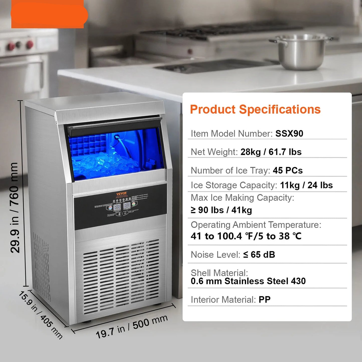 IJsmachine – Ijsblokjesmaker – Ijsblokjesmachine – Compacte IJsblokjeshouder – 41 Kg Per Dag – Roestvrij Staal - QUORE