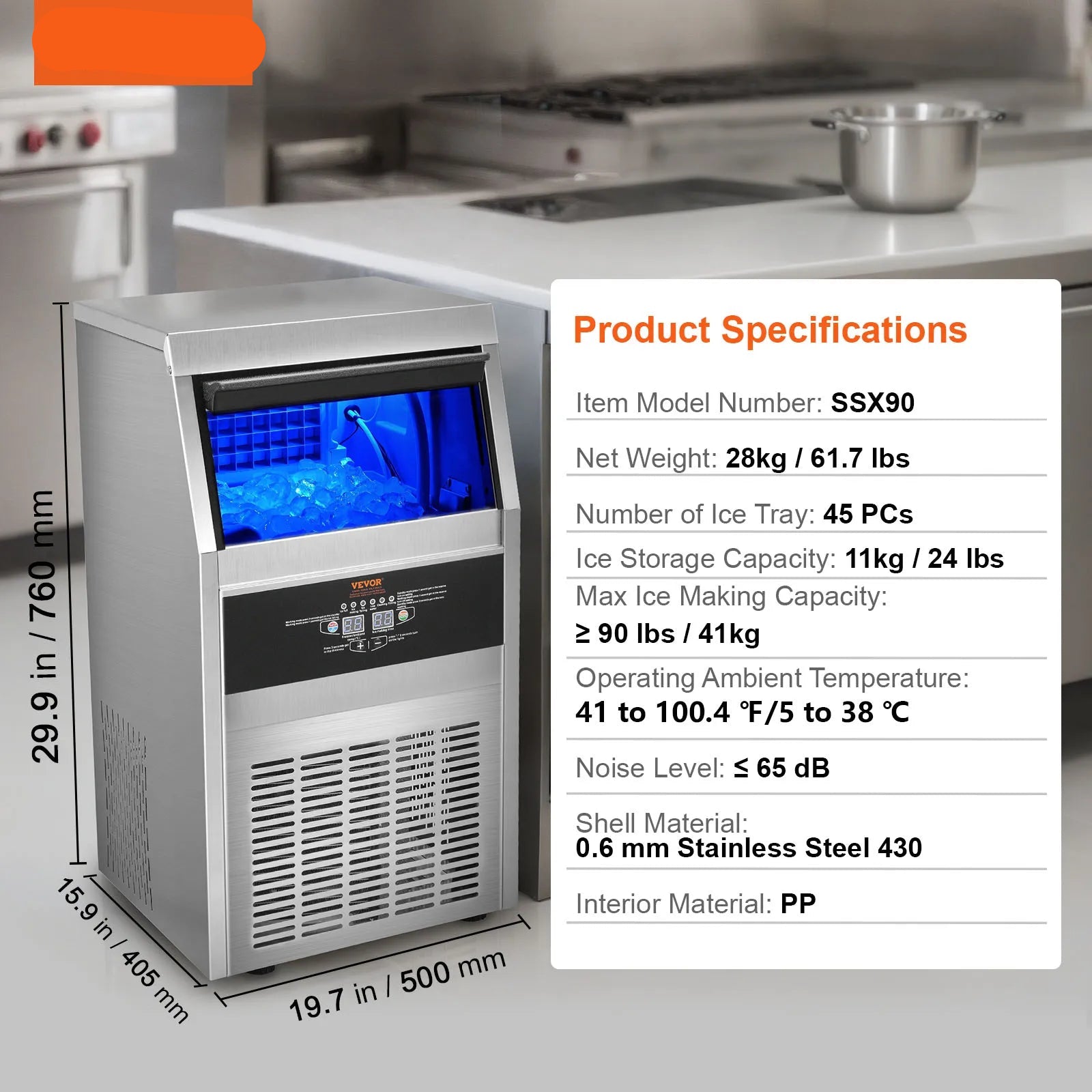 IJsmachine – Ijsblokjesmaker – Ijsblokjesmachine – Compacte IJsblokjeshouder – 41 Kg Per Dag – Roestvrij Staal - QUORE