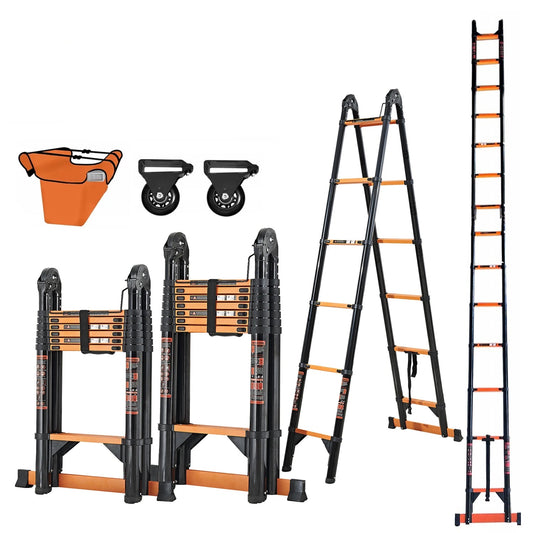 Telescoopladder – Uitschuifladder – A-Framestrap – Multifuntionele Ladder – Verstelbare Hoogte – Carbonstalen Constructie – 150 Kg Maximaal Belastbaar - 3.3 m