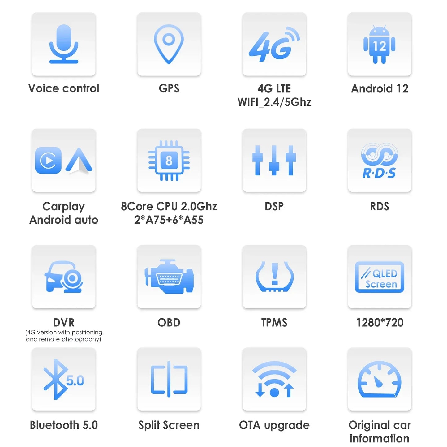 Android Autorradio – Multimedia Systeem – Navigatie – Carplay – Android Auto – 8 Inch QLED Touchscreen – 4GB RAM 64GB Opslag