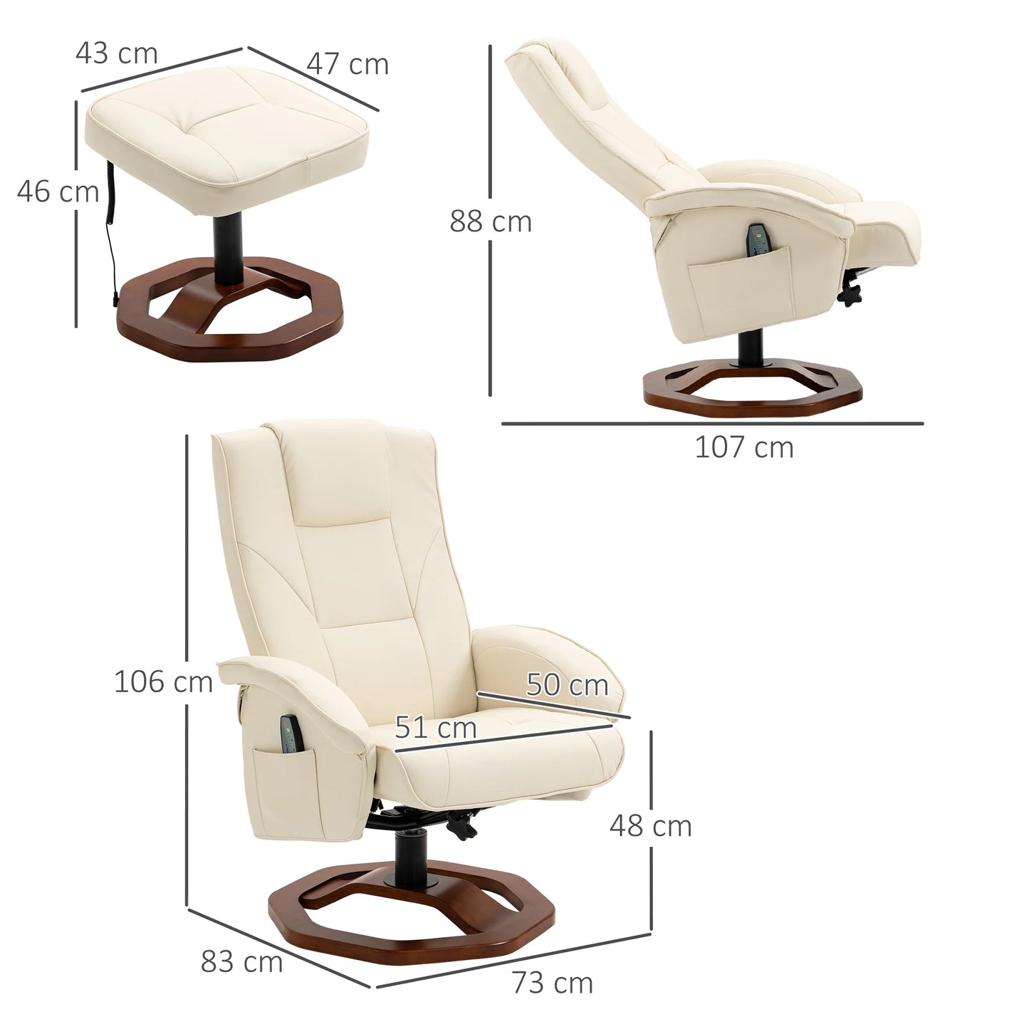 Massagestoel – Relaxstoel – Massagezetel – Ontspanningsstoel – Met Voetenbankje – Instelbare Rugleuning – PU-Kunstleer