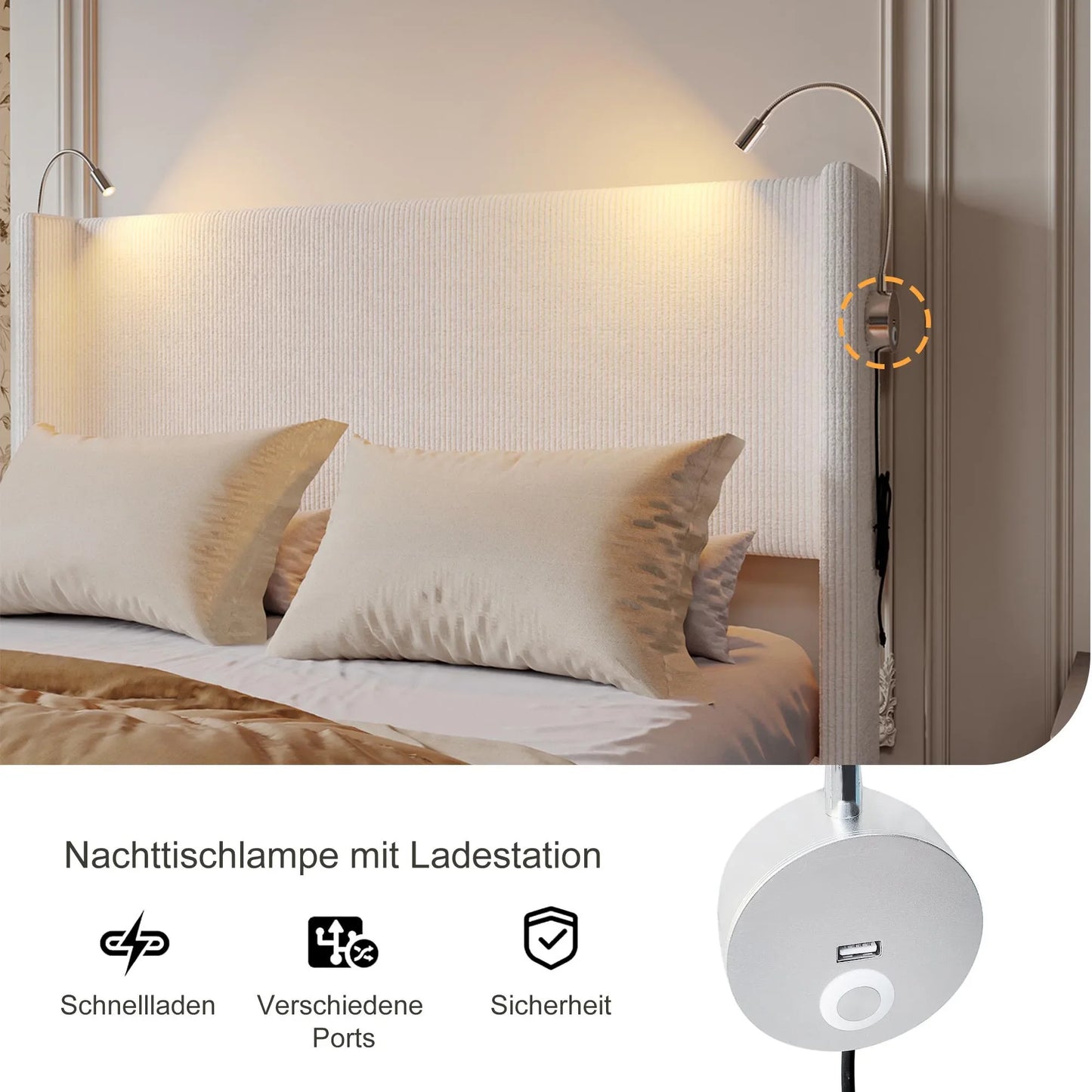Corduroy Gestoffeerd Bed – Modern Bed – Zacht Bed – Met Hoofdeinde – Met USB Oplaadpoort – Houten Lattenbodem – Max 300 Kg - 140 x 200 cm - Beige