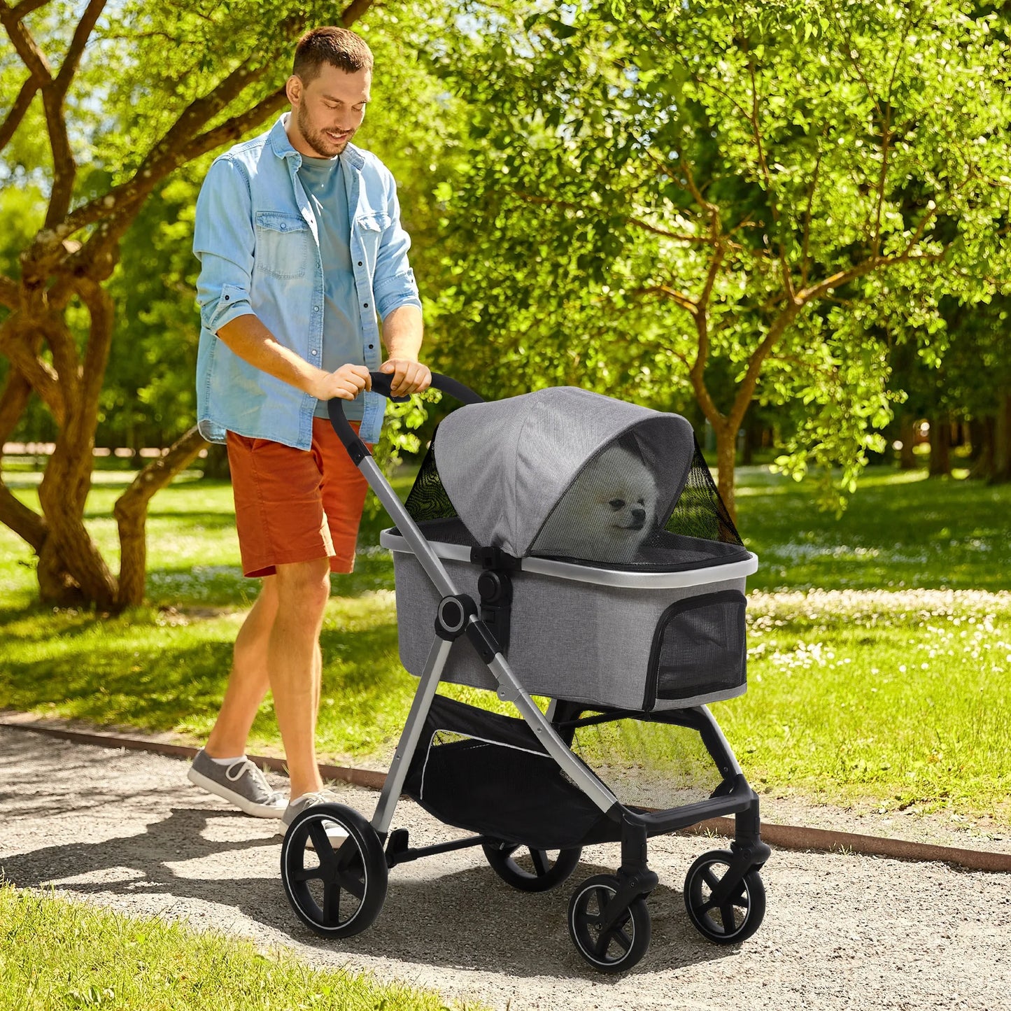 Hondenwagen – Hondenbuggy – Draagbare Bench – Wandelwagen – Lichtgewicht Metaal – 2-In-1 Functie