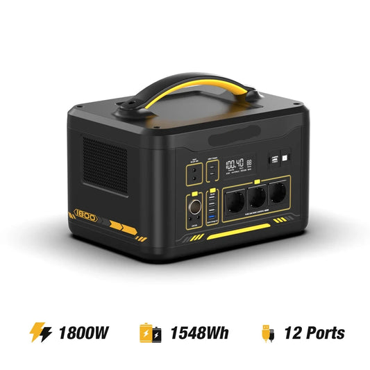 Powerstation - Stroomgenerator - Powerbank - Draagbare - LiFePO4 Batterij - 1548Wh - 1800W - Zonnegenerator - USB-C 100W - LED Zaklamp - 10 Beschermingssystemen