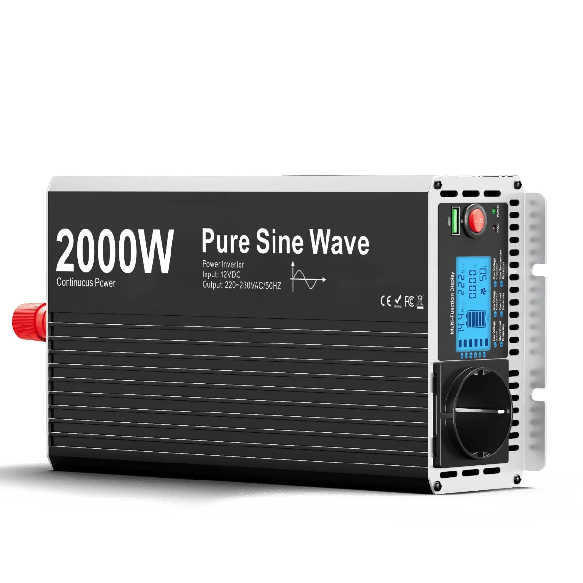 Zuivere Sinusgolfomvormer – Stroomomzetter – Inverter – Mobiele Stroomvoorziening – 4000W – Digitaal Display – Afstandsbediening - 12V