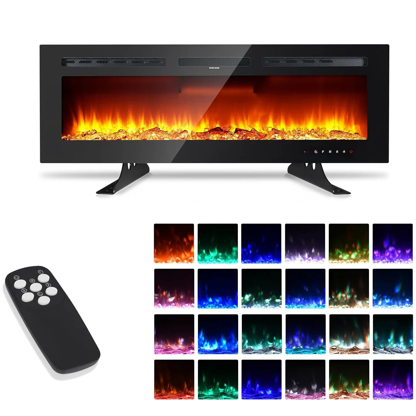 Elektrische Haard – Wandhaard – Inbouwhaard – Sfeerverwarming – Elektrische Open Haard – 40 Inch – 1800W Verwarming – 12 Kleuren Vlammeneffect