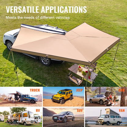270° Luifel - Uitschuifbare - Autozijluifel - Waterdichte Dakluifel - voor SUV - Camper en Truck - 280G Polyester Stof - met PU3000mm Coating - 4.6x6.6ft - QUORE