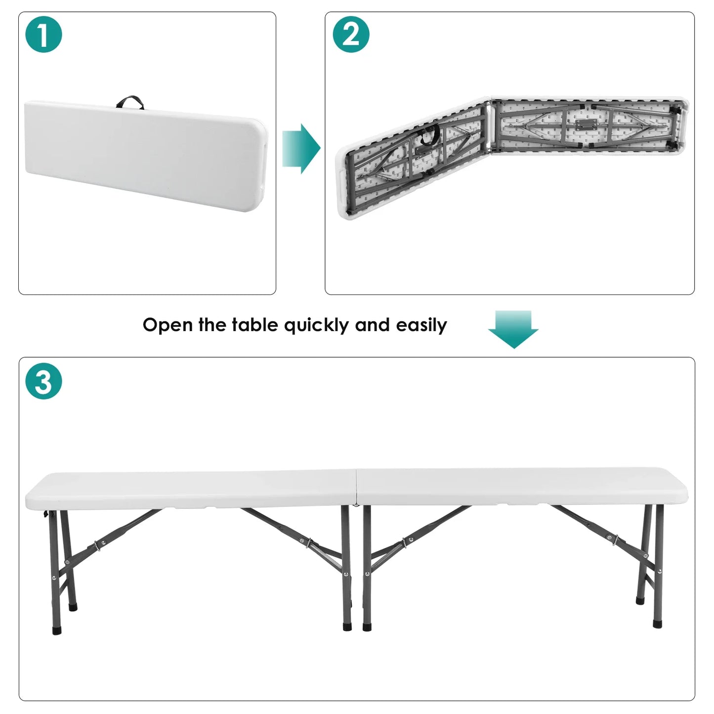 Opvouwbare Kunststof Bank - 2 Stuks Opvouwbare Kunststof Bank met Handvat - Voor Tuin - Camping & Balkon - Draagbare kruk -  183x28x43 cm - Wit - Voor Tuin, Camping & Binnengebruik