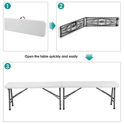 Opvouwbare Kunststof Bank - 2 Stuks Opvouwbare Kunststof Bank met Handvat - Voor Tuin - Camping & Balkon - Draagbare kruk -  183x28x43 cm - Wit - Voor Tuin, Camping & Binnengebruik