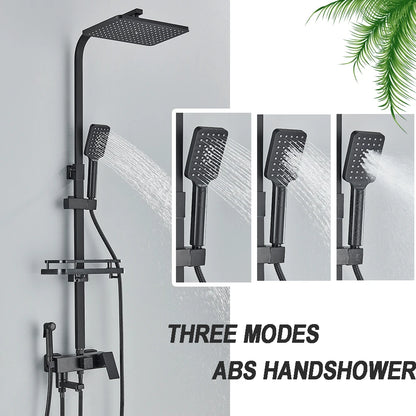 Douche - Regendouche - Douchewand - Douchekolom - Douchepanelen - Mat Thermostatische Regendoucheset met Digitaal Display en Verstelbare Hoogte (70-115 cm) - Zwart