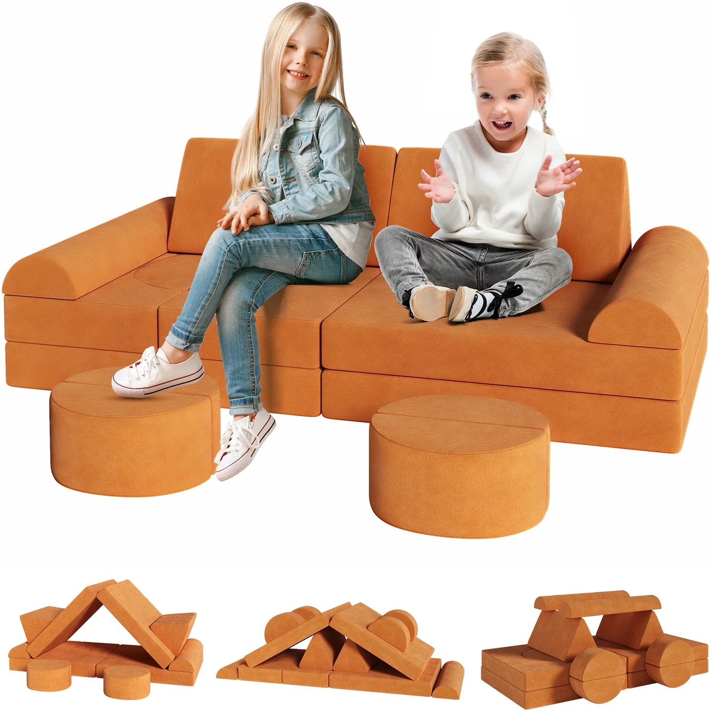 Modulaire Kindersofa – Speelbank – Kinderspeelbank – Speelmeubel – Peutersofa – Fluweelzachte Stof – 14-Delige Set - QUORE