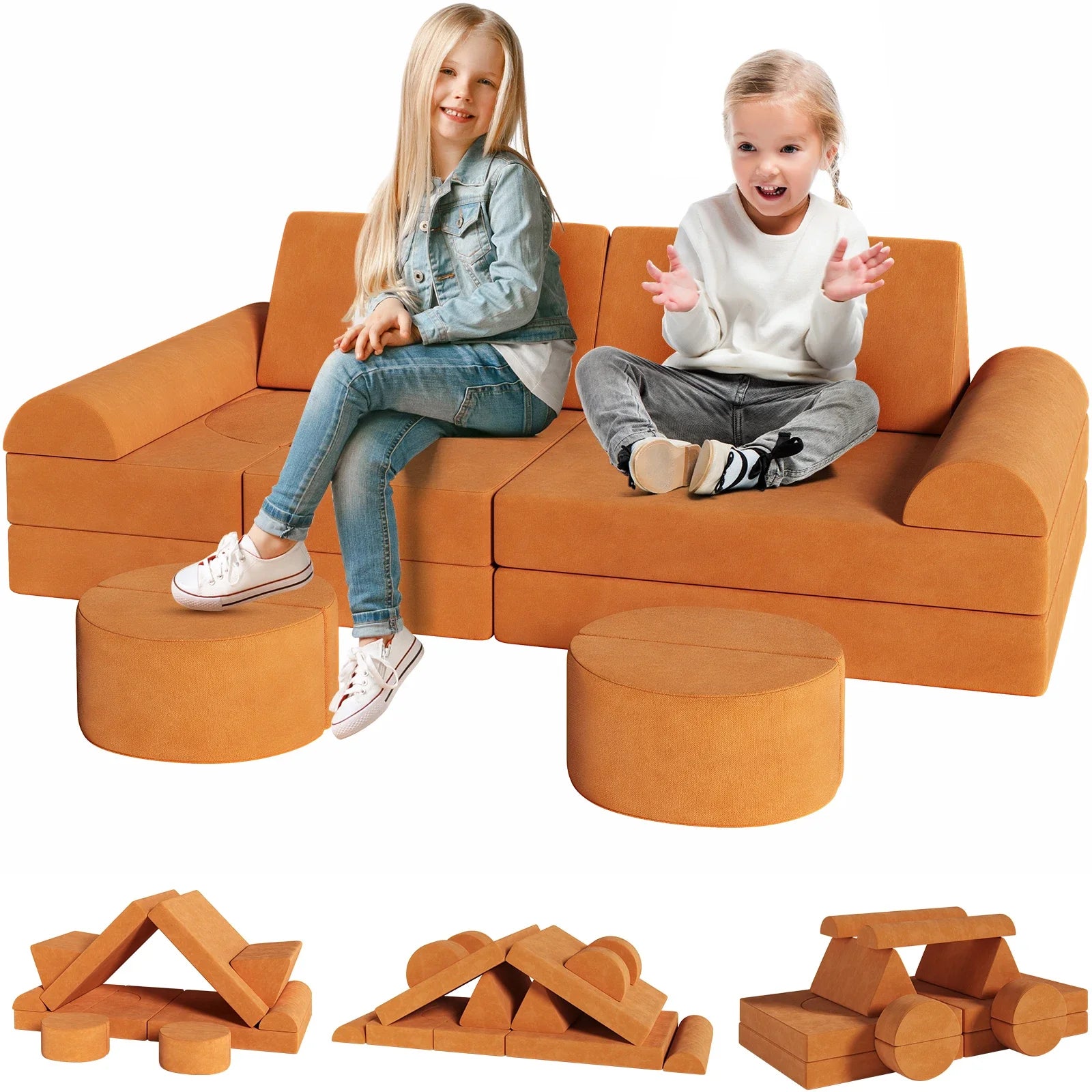 Modulaire Kindersofa – Speelbank – Kinderspeelbank – Speelmeubel – Peutersofa – Fluweelzachte Stof – 14-Delige Set - QUORE