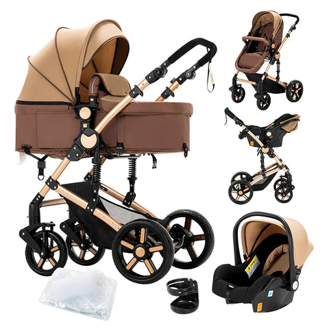 Kinderwagen - Buggy - Inklapbare Buggy - Opvouwbare Buggy - Inklapbare Buggy NewBorn - 3 in 1 -BabyWalker- High Landscape - Khaki