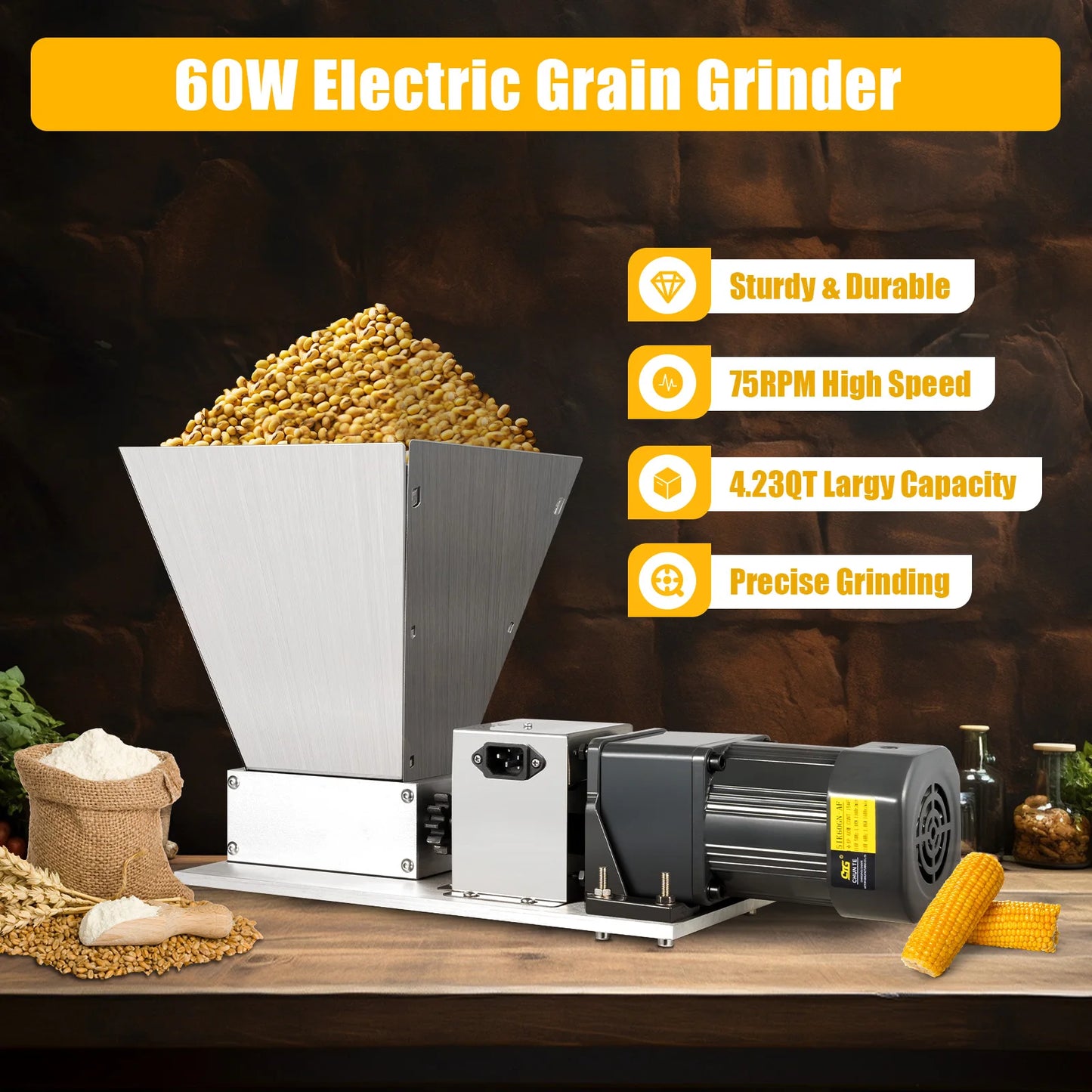 Elektrische Graanmolen – Graanmaler – Meelmolen – Korenmolen – Volautomatische Molen – 60W Motor – 4 Liter Trechter