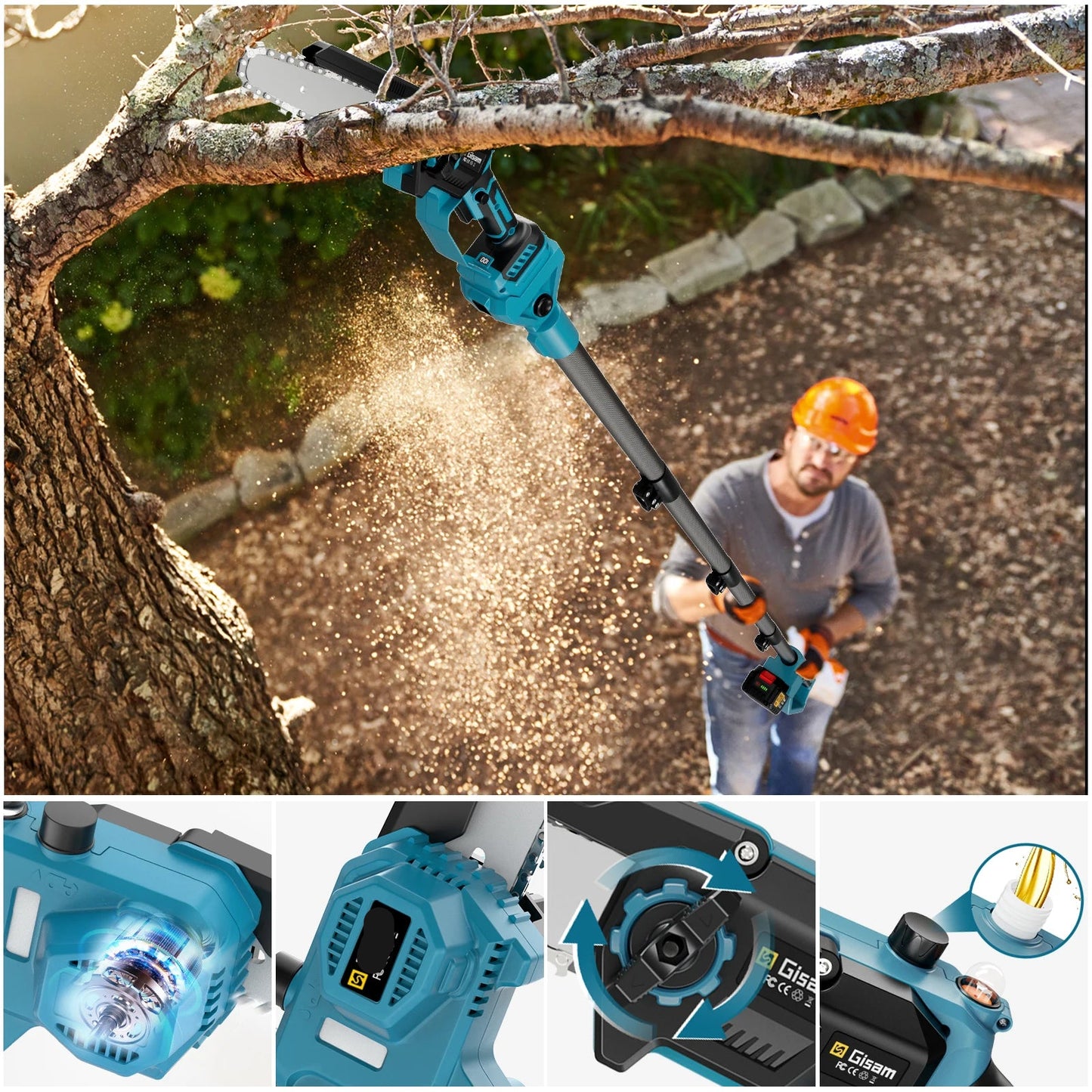 Telescopische Kettingzaag - Accu Kettingzaag – Kettingzaag - Elektrische Kettingzaag - Mini Kettingzaag - 8 Inch - Uitschuifbare Takkenzaag met 2 Batterijen - QUORE