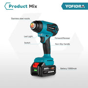 Yofrida Heteluchtpistool - Verf afbrander - 2000W - temperatuurstanden – Stationair - functie - Ophangbeugel - Inclusief - 2 batterijen - Koffer - Hot air gun - QUORE