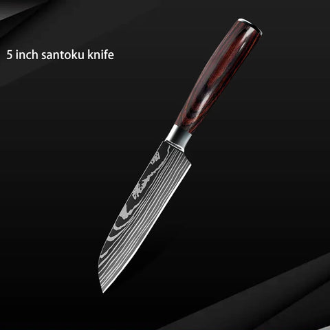 Keukenmessen - Knife set - Chef Knife - Knives - Kitchen Knife - Roestvrij staal met hoog koolstofgehalte - Damascus-tekening - Hakmesset - Santoku-koksmes - 10stuks