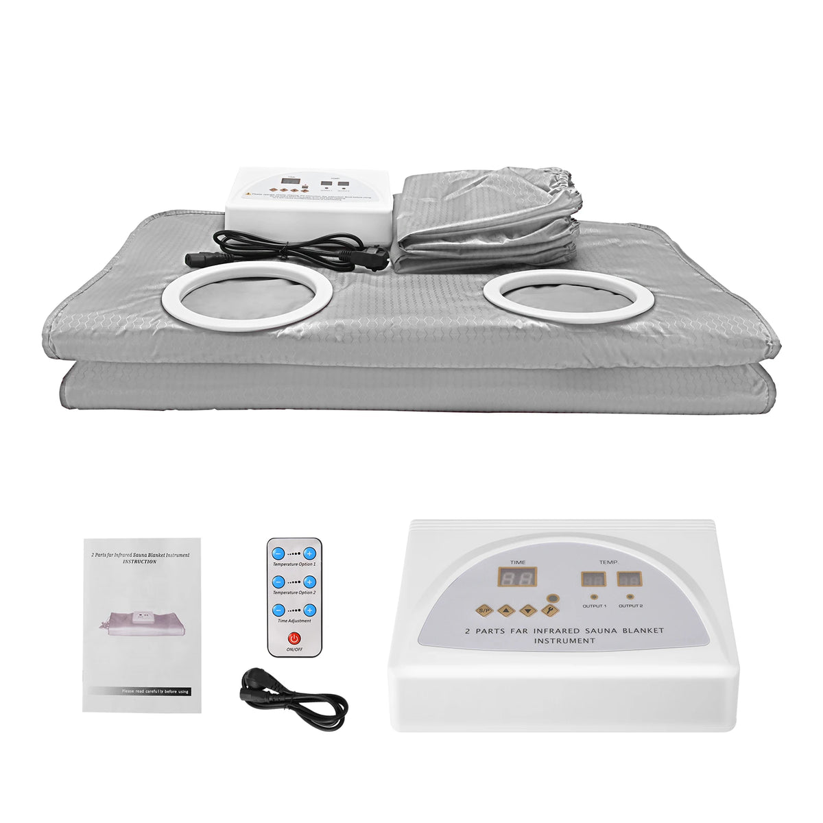 Sauna Deken - 650W - 220V - 60Hz - 2-Zone - Buitenkant Oxford-doek, binnenkant PVC - Stress - Pijnverlichting - Fibromyalgie - Reuma - Infraroodtherapie - Ontspanning - Zilver - QUORE