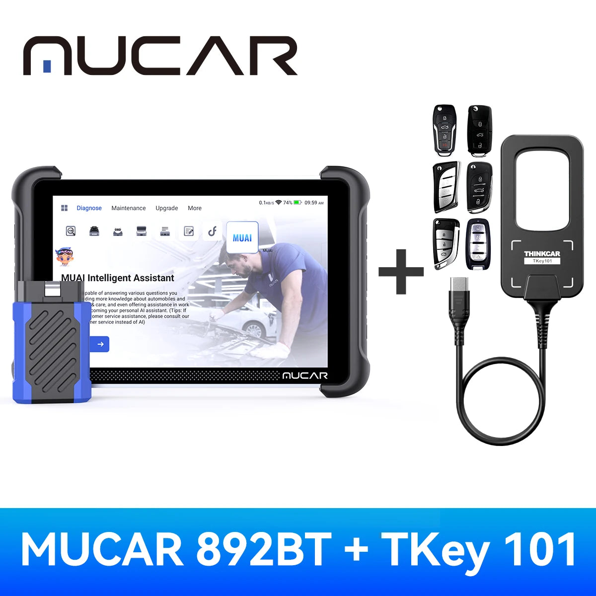 MUCAR 892BT Car OBD2 Diagnostic Tool with THINKCAR Video Scope USB Video Camera, Lifetime Free Full System Diagnosis 34 Reset - QUORE