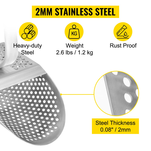 Metaaldetector - Zandschep met Roestvrijstalen Handvat - Testapparatuur voor Strandzoekopdrachten - 10 mm Ronde gat Stud Finder - Zilver