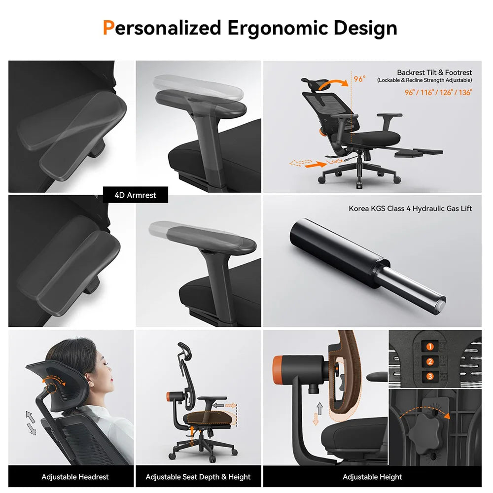 Ergonomische Bureaustoel – Comfortstoel – Werkstoel – Gamingstoel – Relaxstoel – Met Geïntegreerde Voetsteun – Automatische Rugleuning – Verstelbare Armleuningen & Hoofdsteun
