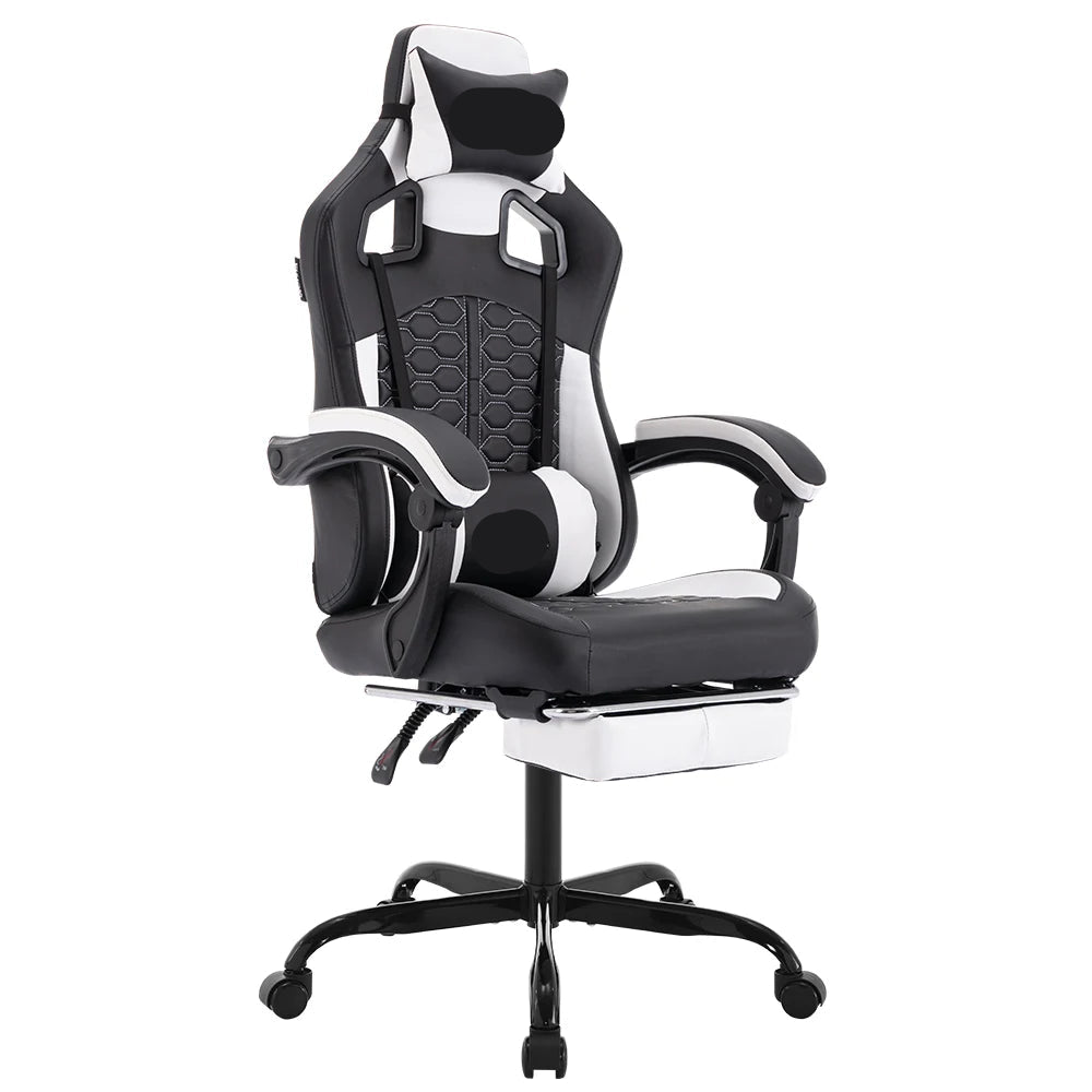 Gamingstoel – Bureaustoel – Gamerstoelen – Zitzak – Ergonomisch – Met Voetensteun – Verstelbare Rugleuning - Wit - #3