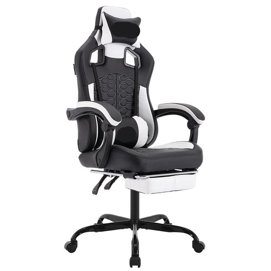 Gamingstoel – Bureaustoel – Gamerstoelen – Zitzak – Ergonomisch – Met Voetensteun – Verstelbare Rugleuning - Wit - #3