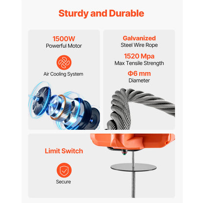 SucceBuy 3-in-1 1100Lbs Electric Hoist Winch 1500W Portable Power Winch 30 ft Lifting Height for Garage Warehouse Factory Towing