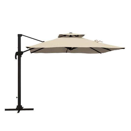 Tuinparasol – Zonwering – Buitenscherm – Parasol – Schaduwdoek – 300x300 cm – 360° Draaibaar – Aluminium Frame - Khaki