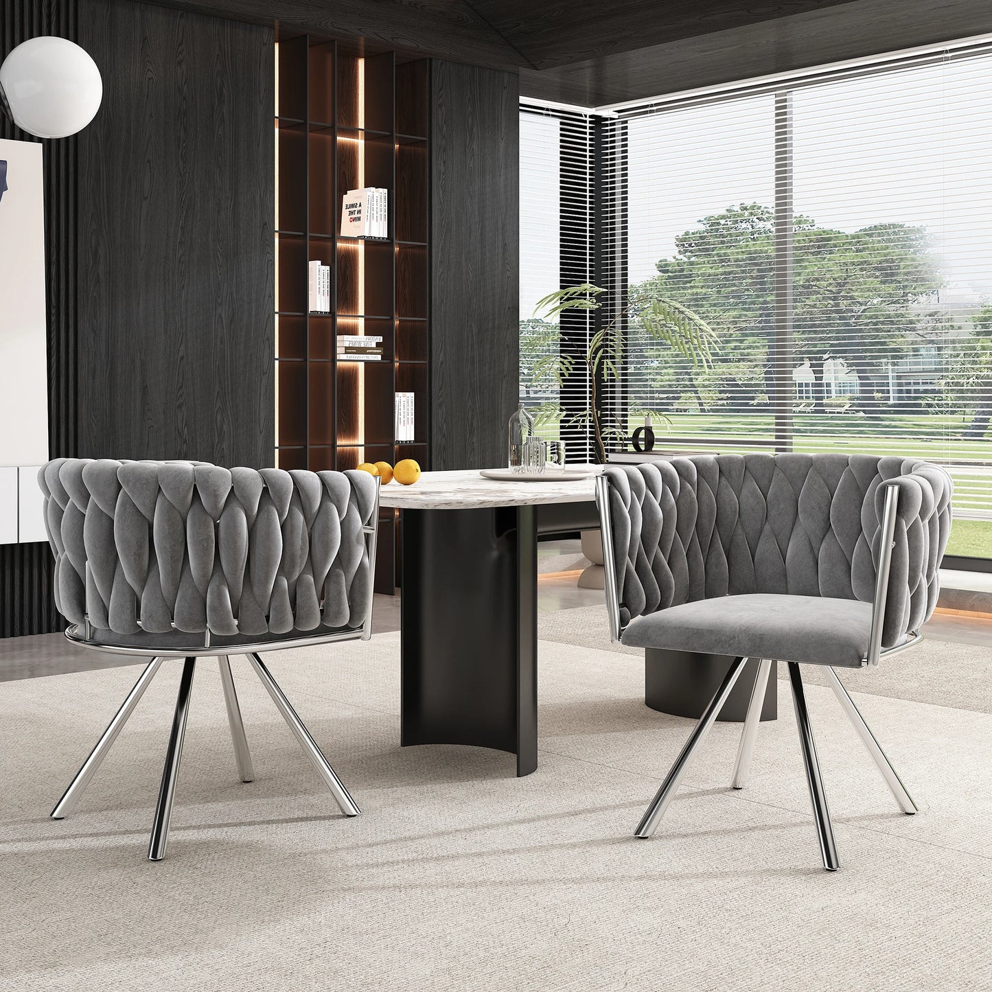 Velvet Eetkamerstoel – Draaibare Stoel – Comfortabele Stoel – Metalen Stoel – Luxe Bekleding – 360° Draaibare Zitting – Draagvermogen 150 Kg - Donkergrijs