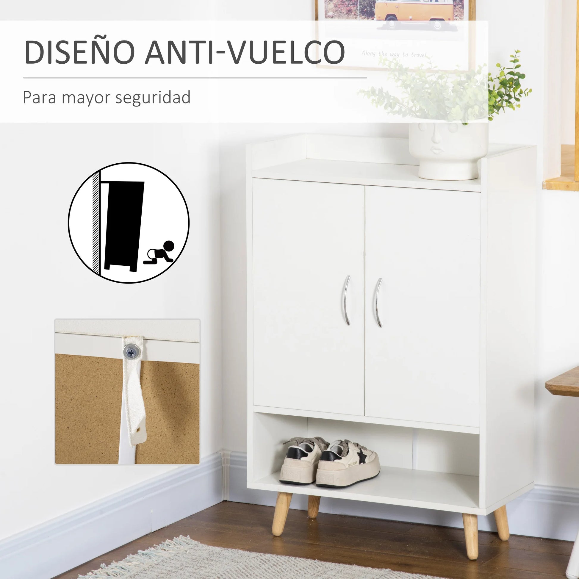 Schoenrek - Schoenenkast - Voor 12 Paar Schoen - Met 4 Planken - 2-deuren - Houtmelamine - Hout - 60 x 30 x 92 cm - Wit - QUORE