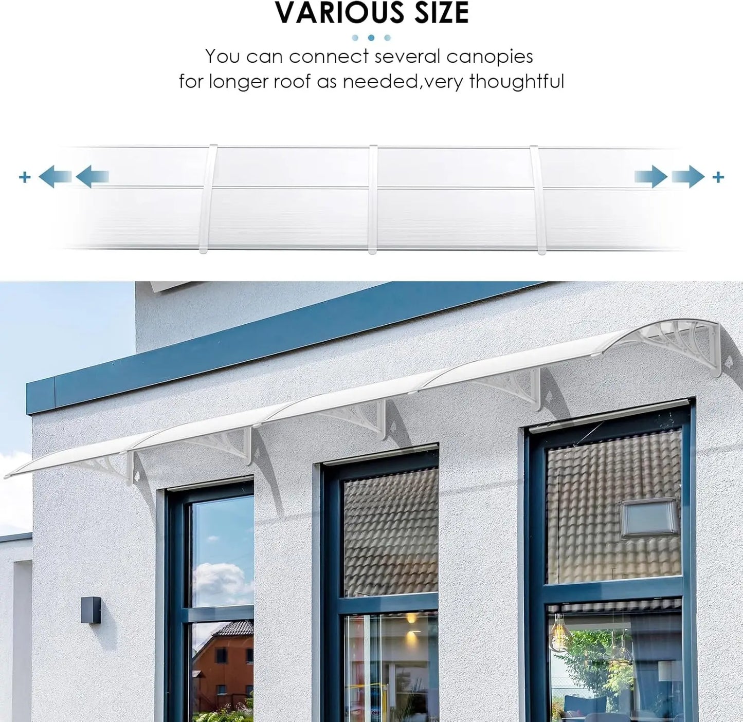 Deurluifel - Weerbestendige - Polycarbonaat Overkapping - Duurzame Materialen - Sterke ABS Beugels - Voor Deur - Raam en Balkon - 190x98.5 cm - Zwart-bruine - QUORE