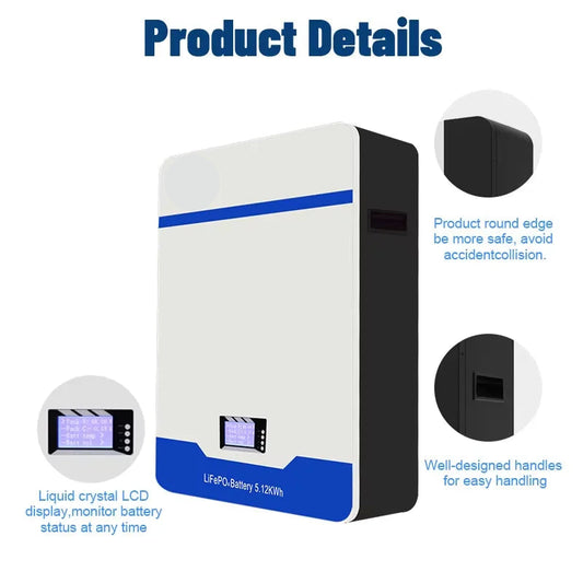 LiFePO4 Accu – Lithium Batterij – Powerwall – Energieopslag – Zonne-accu – 51,2V 100Ah Capaciteit – 6000+ Levensduur Cycli
