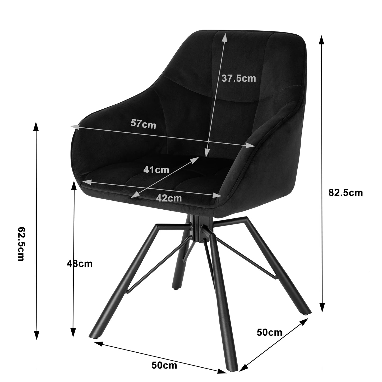 Draaistoelen – Eetkamerstoelen – Keukenstoelen – Venetiaanse Stoelen – Velvet Stoel Zwart – 360° Draaibaar – Zachte Fluwelen Bekleding