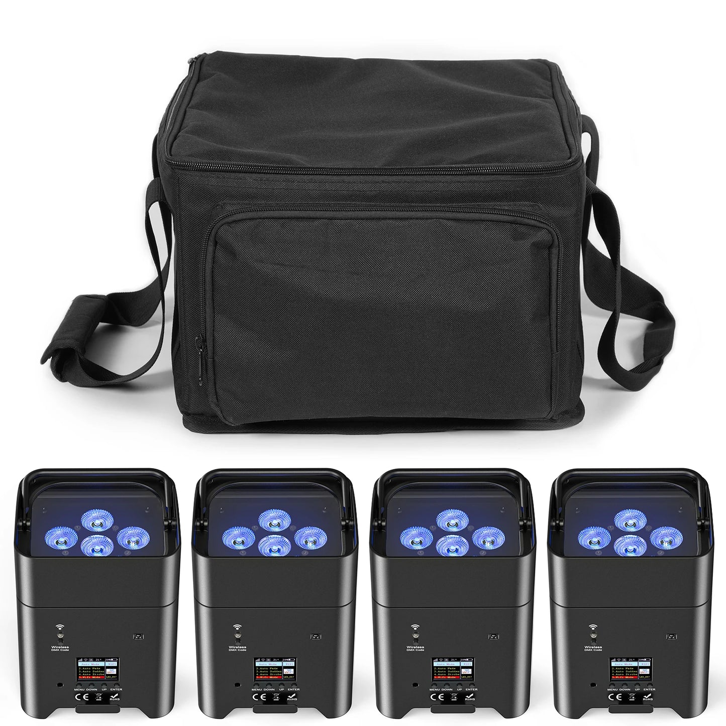 Draadloze Par Verlichting – Stage Licht – LED Spot – DJ Verlichting – Feestverlichting – 4 Stuks Met Draagtas – 80W Met Ingebouwde Accu – RGBWA+UV Kleuren
