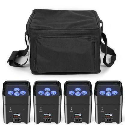 Draadloze Par Verlichting – Stage Licht – LED Spot – DJ Verlichting – Feestverlichting – 4 Stuks Met Draagtas – 80W Met Ingebouwde Accu – RGBWA+UV Kleuren