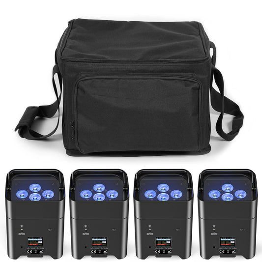 Draadloze Par Verlichting – Stage Licht – LED Spot – DJ Verlichting – Feestverlichting – 4 Stuks Met Draagtas – 80W Met Ingebouwde Accu – RGBWA+UV Kleuren