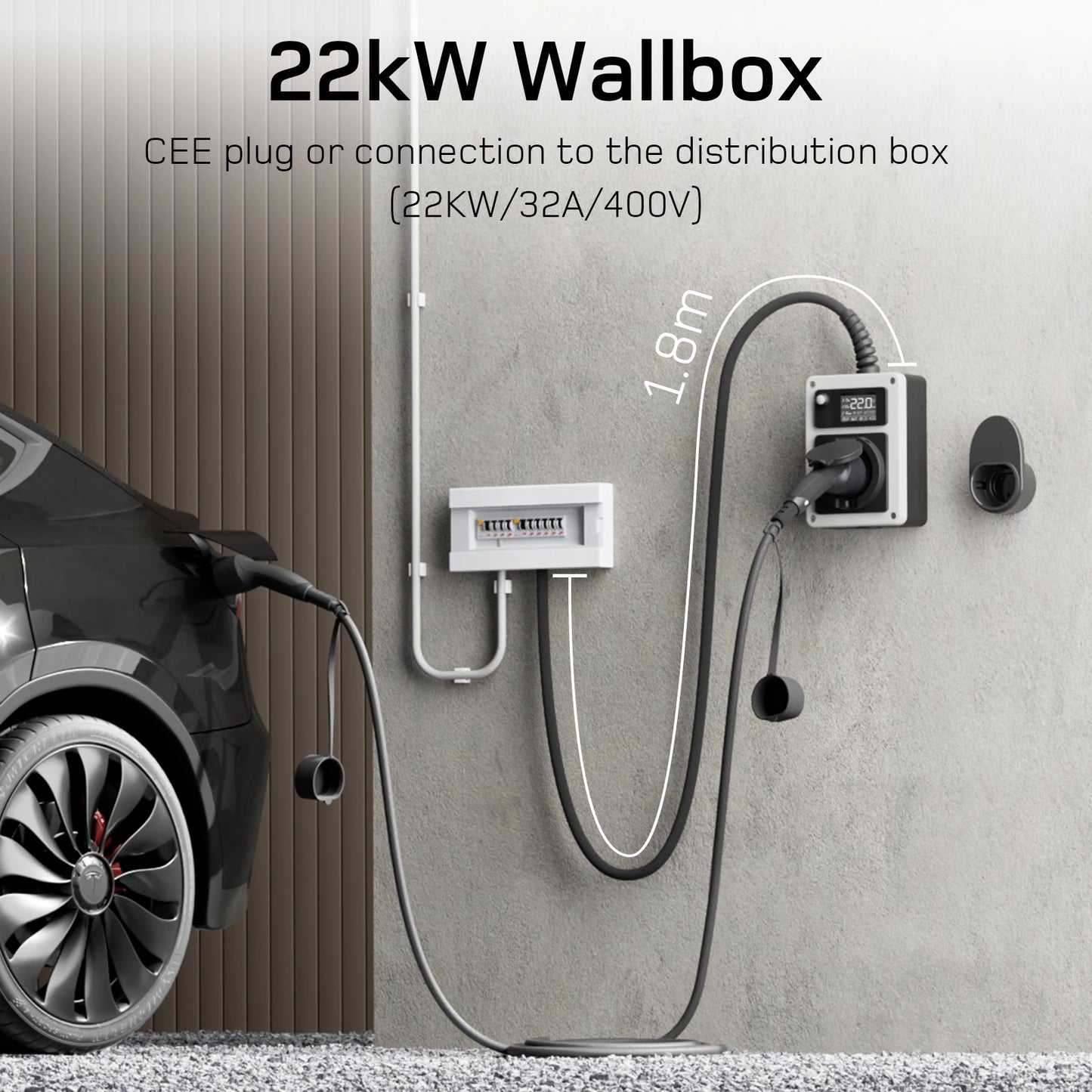 Mobiele Laadbox – Mobiele Laadpaal – EV Lader – Elektrische Auto Oplader – 22KW Laadvermogen – Slimme App-Bediening