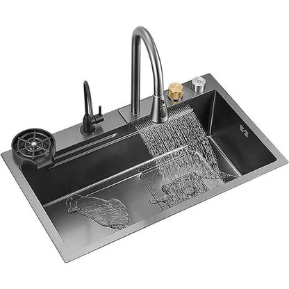 Keukenkraan – Spoelbak – Mengkraan – Watervalkraan – Uittrekbare Uitloop – RVS 304 – 21 cm Diep – Dubbele Rails