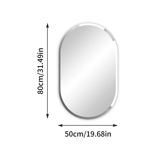 Lange Ovalen Spiegel – Wandspiegel – Badkamerspiegel – Frameloze Spiegel – Ovale Spiegel 80x50 cm – Beveiligde Afgeschuinde Randen – Hoogwaardig Glas - QUORE