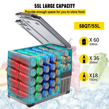 Mini koelkast - Auto Koelkast - Mini Fridge - Frigo - Draagbare Compressor Koelbox - Elektrische Vriesbox - 12/24V DC - 100-240V AC - 60W - 55L - 69.3 x 34.5 x 53.1 cm - Grijs