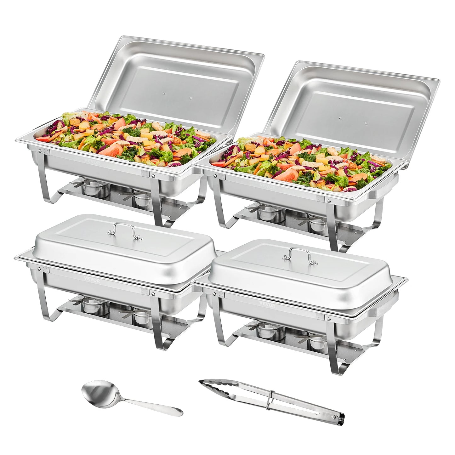 Chafing Dish - Buffetwarmer - Rechthoekige Chafing Dish - Warmhoudplaat - Warmhoudbakken - 8QT - Set van 4 - RVS Buffet Warmhoudbakken voor Catering