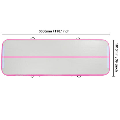 Gymnastiekmat - Opblaasbare - Turnmat - Dikke Tumbling Mat - met Elektrische Pomp - Voor Thuis - Gym & Training - Hoogwaardig PVC-materiaal - Ergonomische Handgreep - en Schouderband - 10ftx3.3ftx4inch - Roze