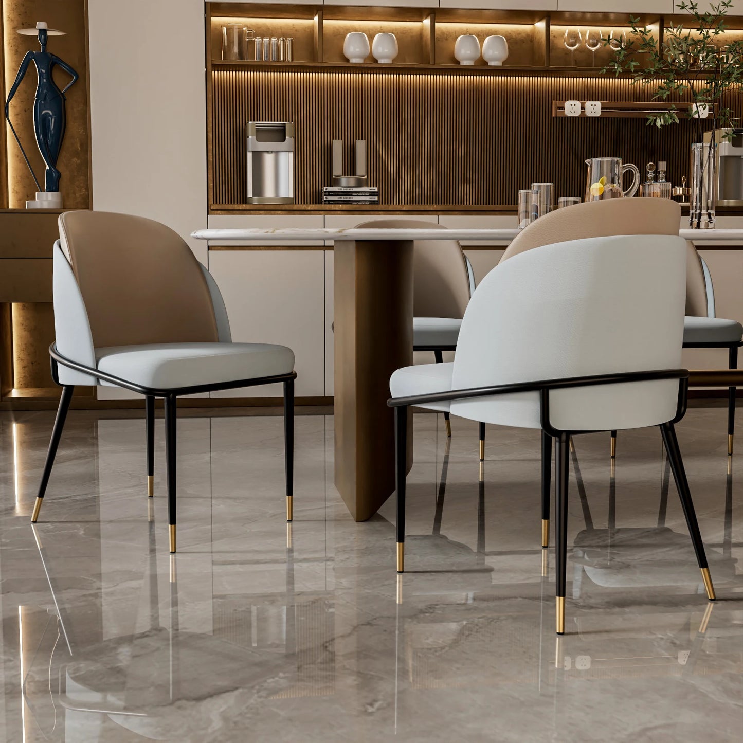 Eetkamerstoelen – Stoelen – Diningsstoelen – Keukenstoelen – Design Stoelen – Lichtgrijs – Microfiber Silicone Leder – Comfortabele Zitting
